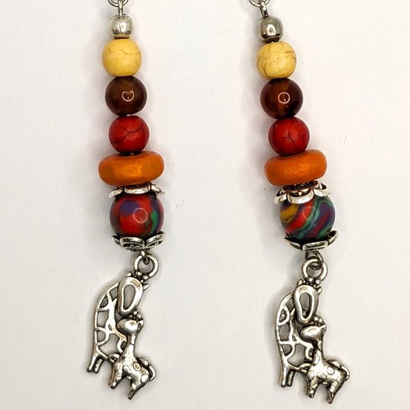 4 Tiered glass and stone with guardian and child Giraffe Earrings - Picture 4 of 4